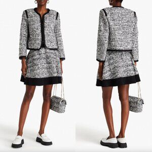 $565 Sandro White Black Tweed Embellished Blazer Jacket size FR 42/10